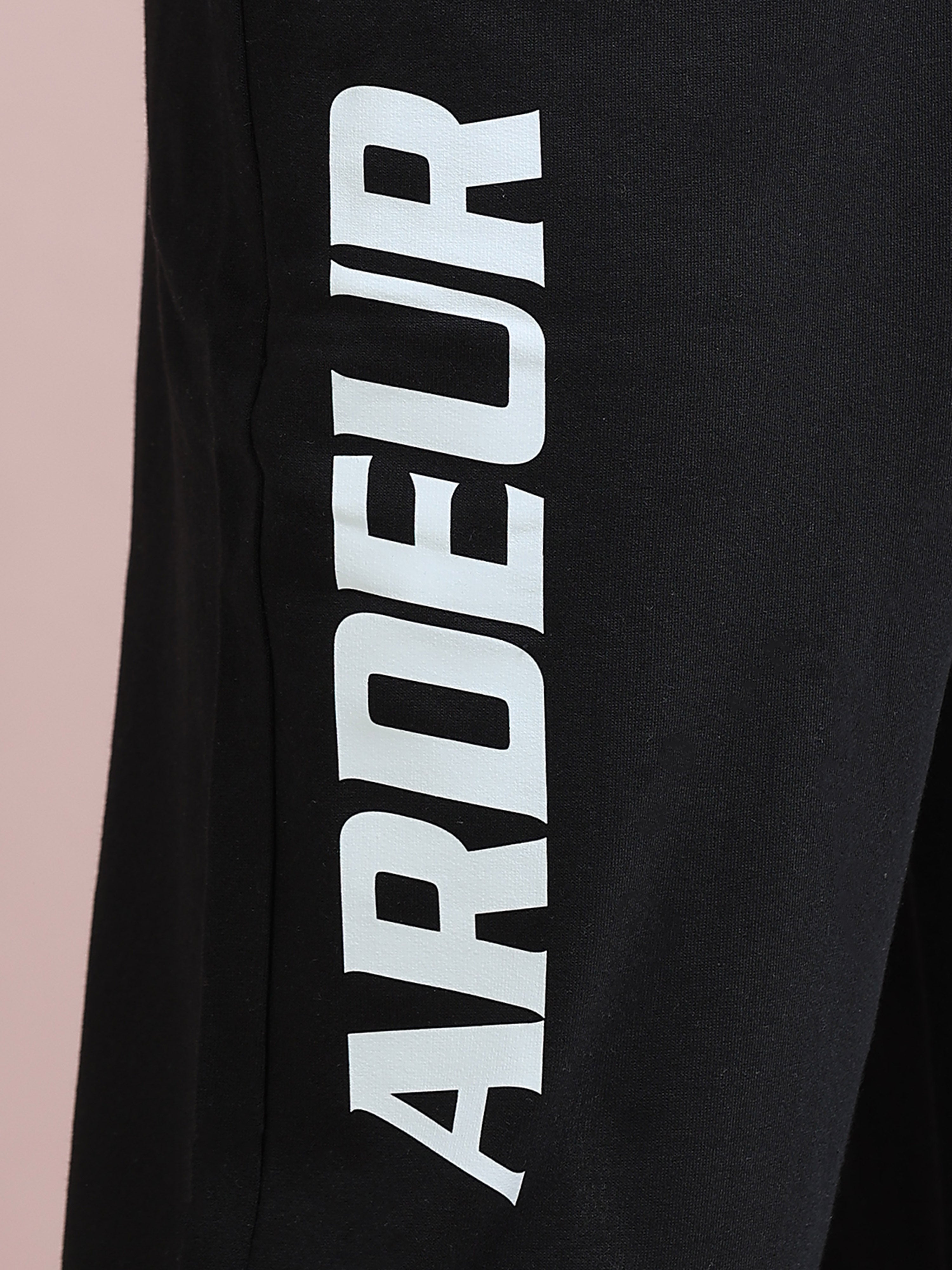 ARDEUR ZEAL IN YOU Men's Relaxed Fit Printed Cotton Blended Track Pants - Black