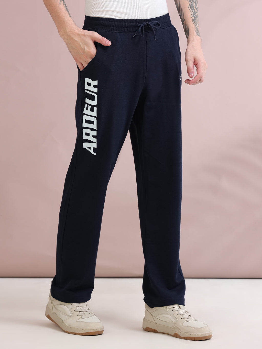 ARDEUR ZEAL IN YOU Men's Relaxed Fit Printed Cotton Blended Track Pants - Navy