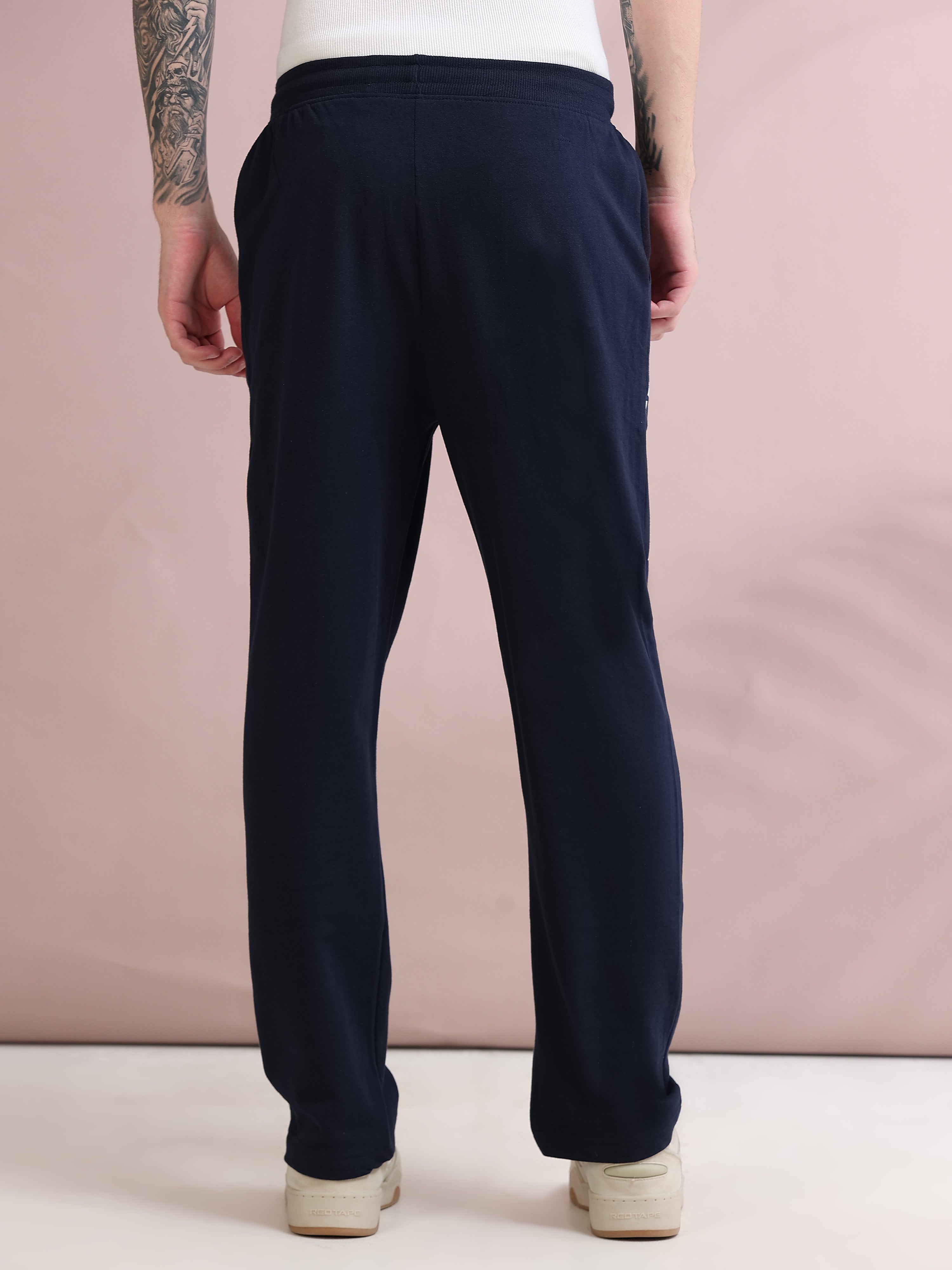 ARDEUR ZEAL IN YOU Men's Relaxed Fit Printed Cotton Blended Track Pants - Navy