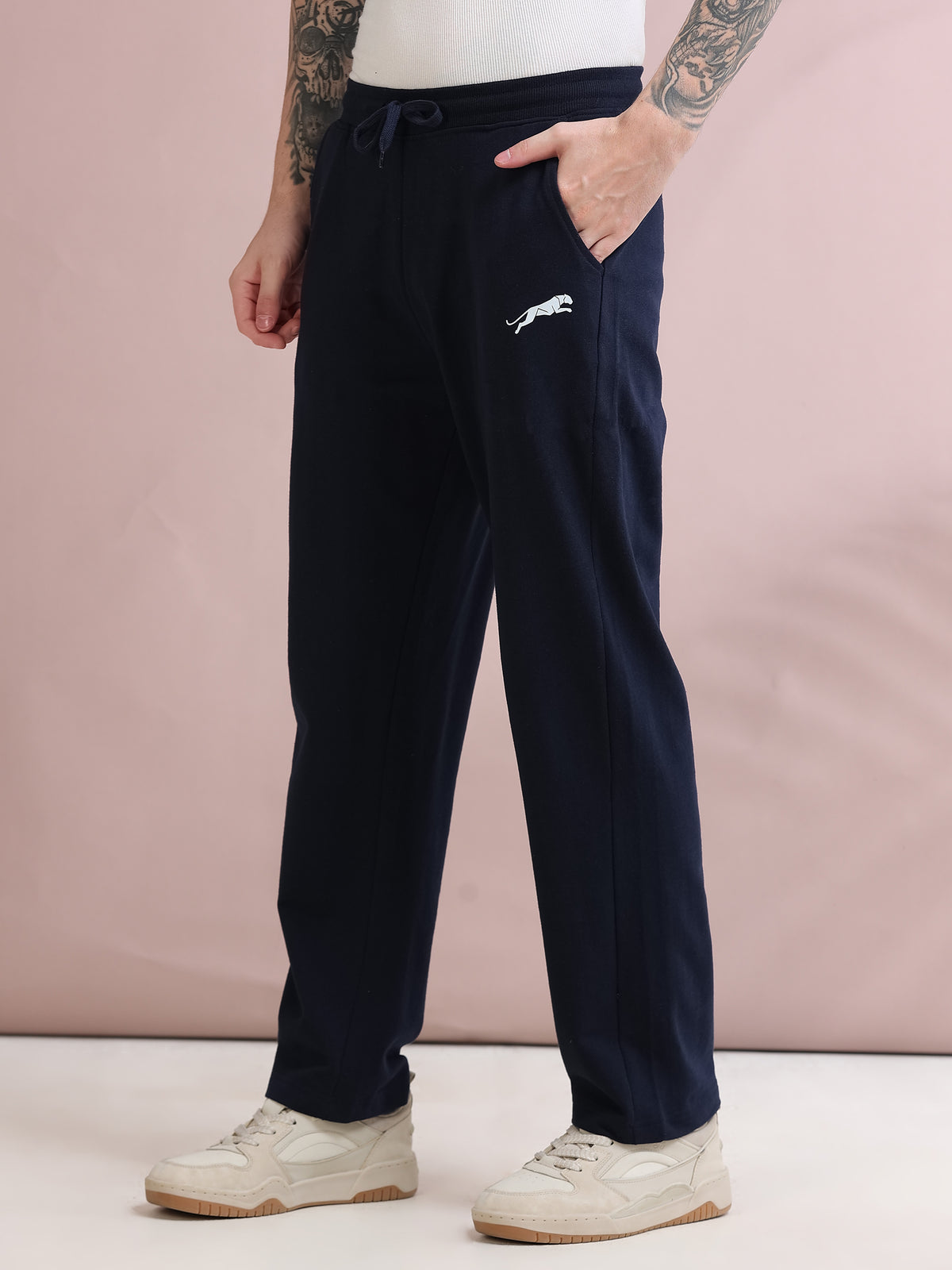 ARDEUR ZEAL IN YOU Men's Relaxed Fit Printed Cotton Blended Track Pants - Navy