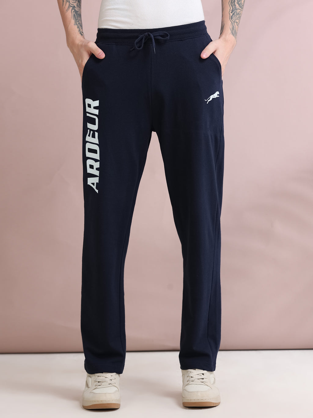 ARDEUR ZEAL IN YOU Men's Relaxed Fit Printed Cotton Blended Track Pants - Navy