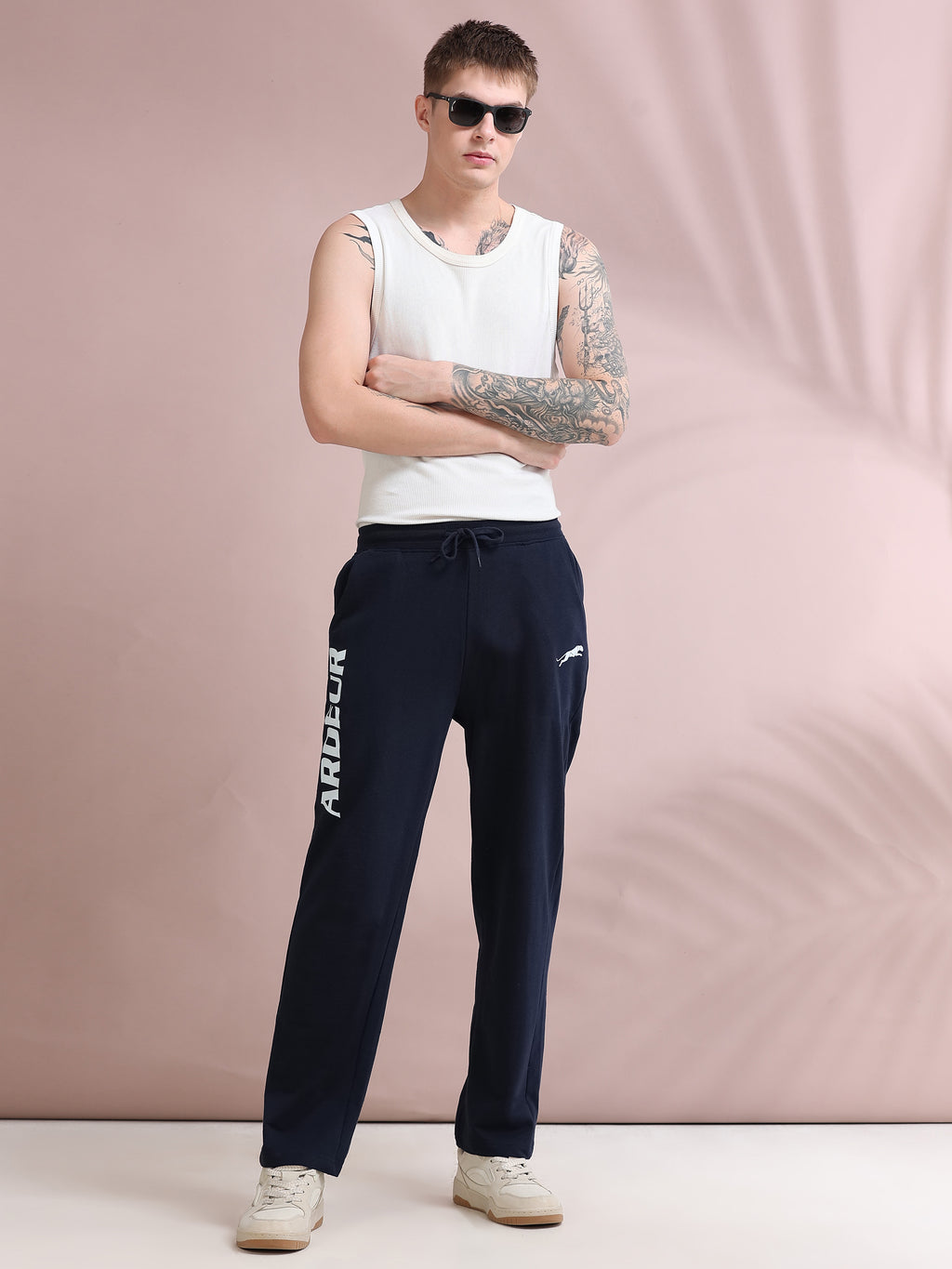 ARDEUR ZEAL IN YOU Men's Relaxed Fit Printed Cotton Blended Track Pants - Navy