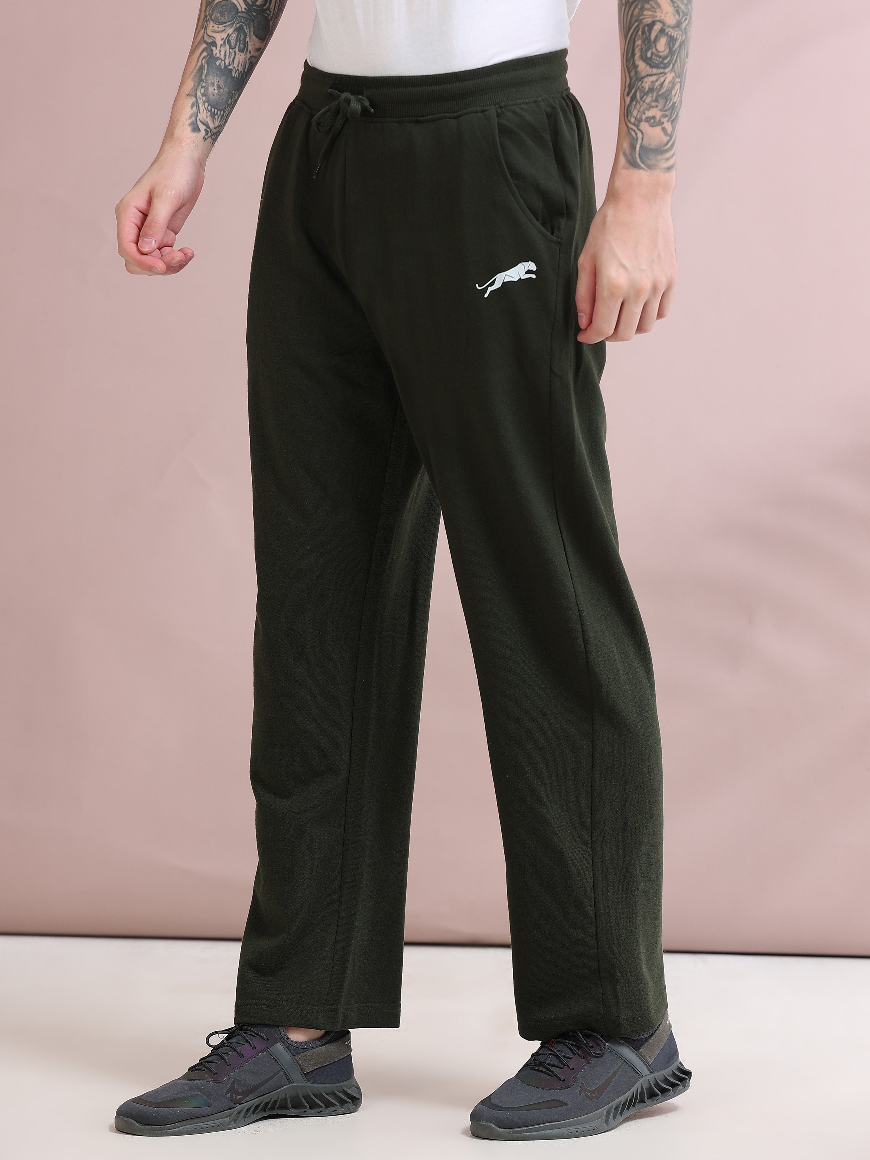 ARDEUR ZEAL IN YOU Men's Relaxed Fit Printed Cotton Blended Track Pants - Olive