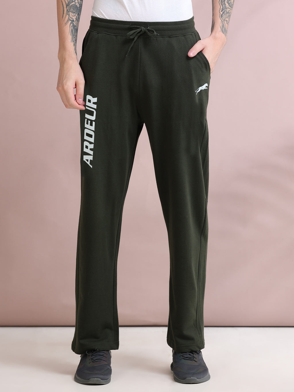 ARDEUR ZEAL IN YOU Men's Relaxed Fit Printed Cotton Blended Track Pants - Olive