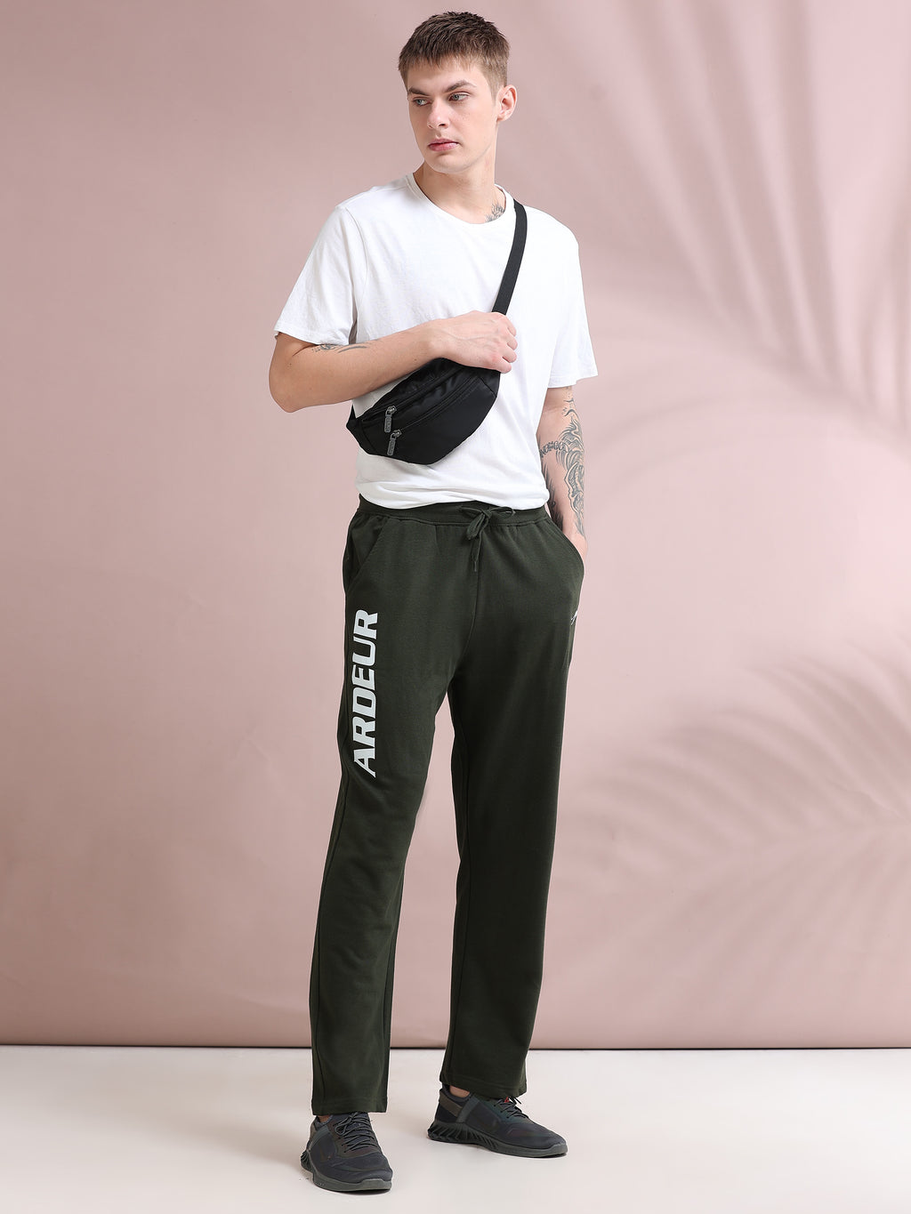 ARDEUR ZEAL IN YOU Men's Relaxed Fit Printed Cotton Blended Track Pants - Olive