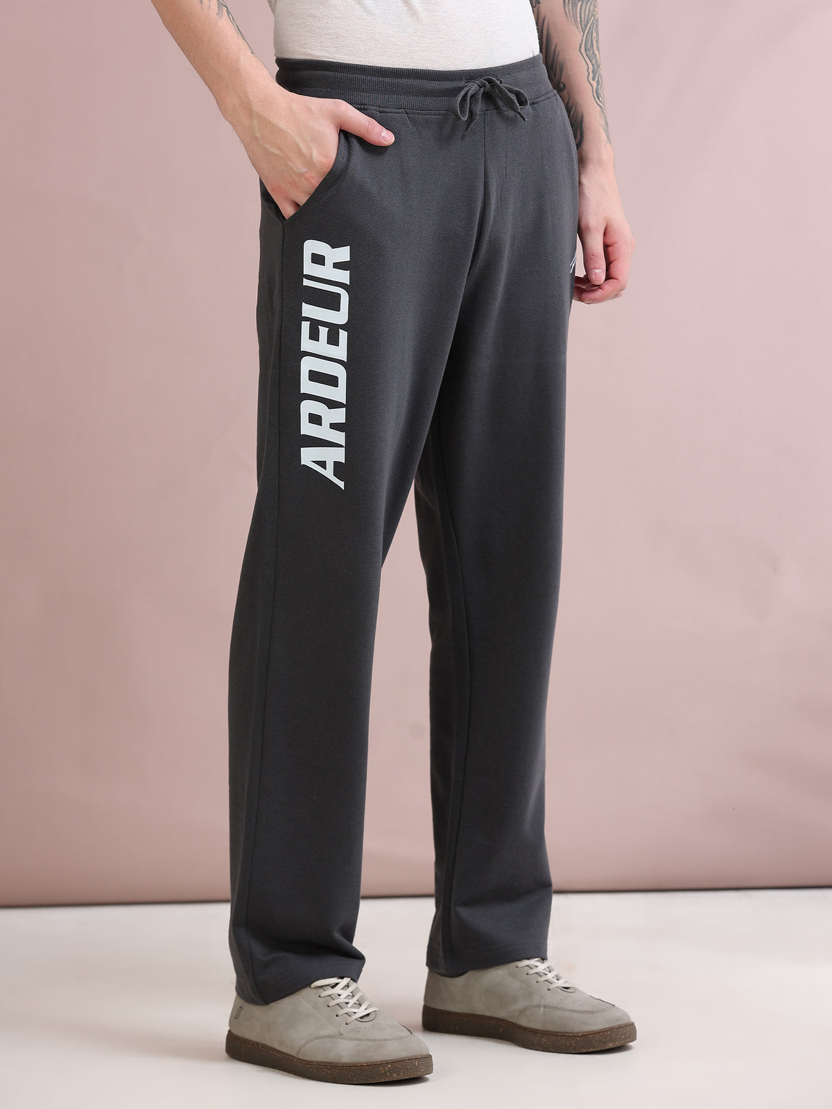 ARDEUR ZEAL IN YOU Men's Relaxed Fit Printed Cotton Blended Track Pants - Steel Grey