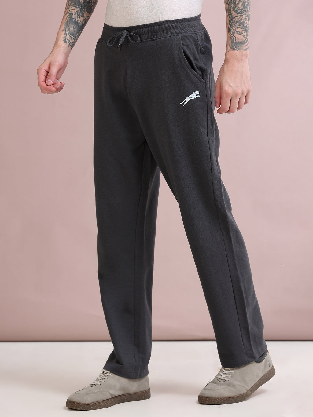 ARDEUR ZEAL IN YOU Men's Relaxed Fit Printed Cotton Blended Track Pants - Steel Grey