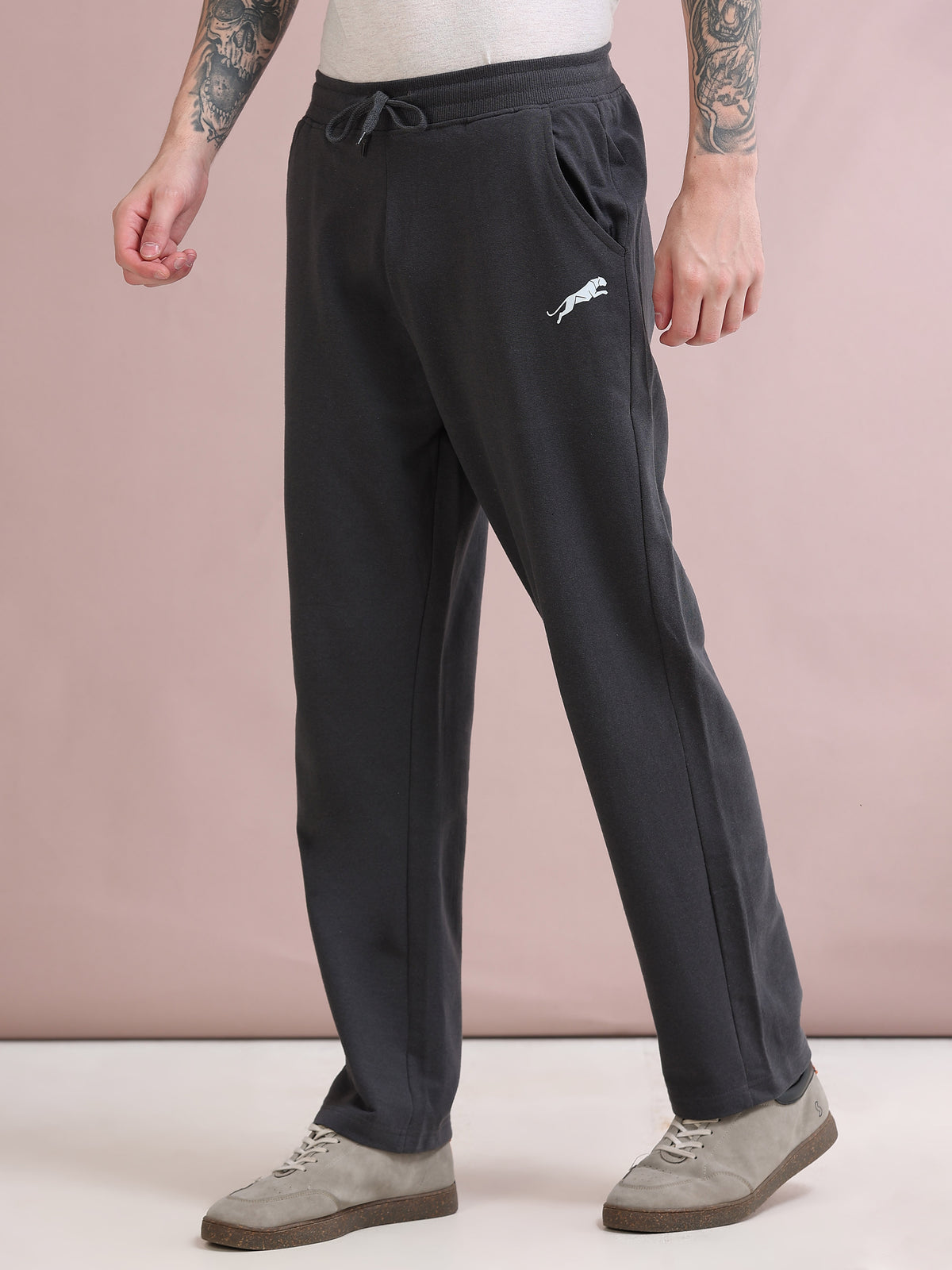 ARDEUR ZEAL IN YOU Men's Relaxed Fit Printed Cotton Blended Track Pants - Steel Grey