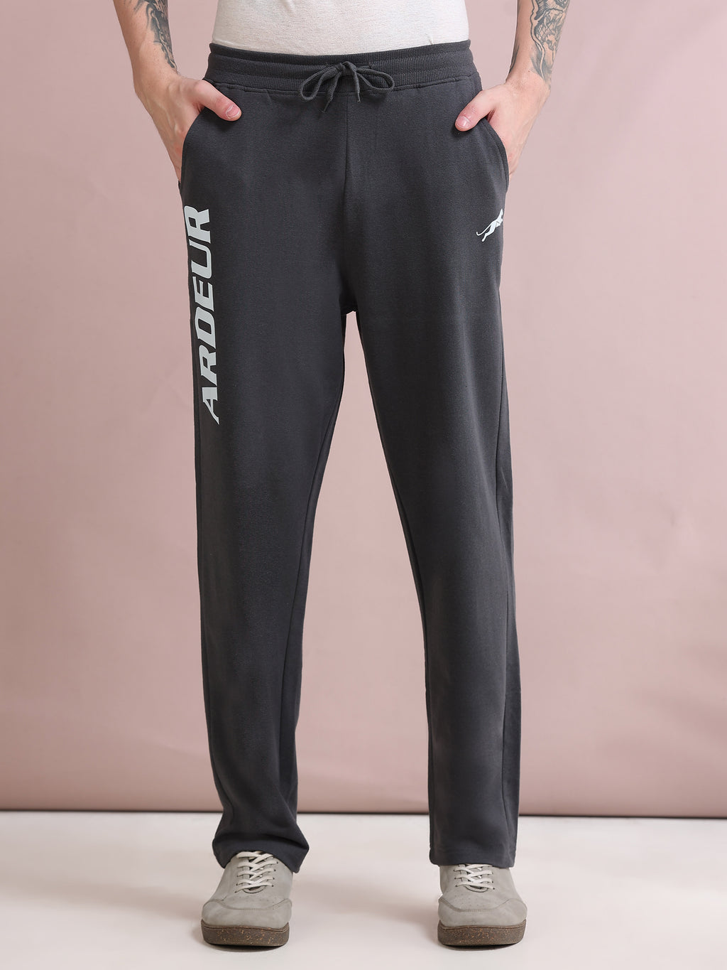 ARDEUR ZEAL IN YOU Men's Relaxed Fit Printed Cotton Blended Track Pants - Steel Grey