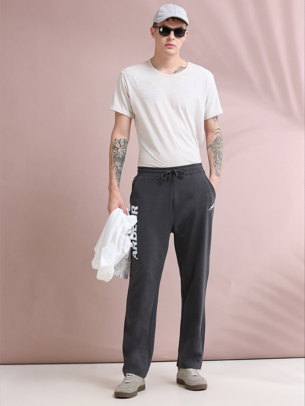ARDEUR ZEAL IN YOU Men's Relaxed Fit Printed Cotton Blended Track Pants - Steel Grey