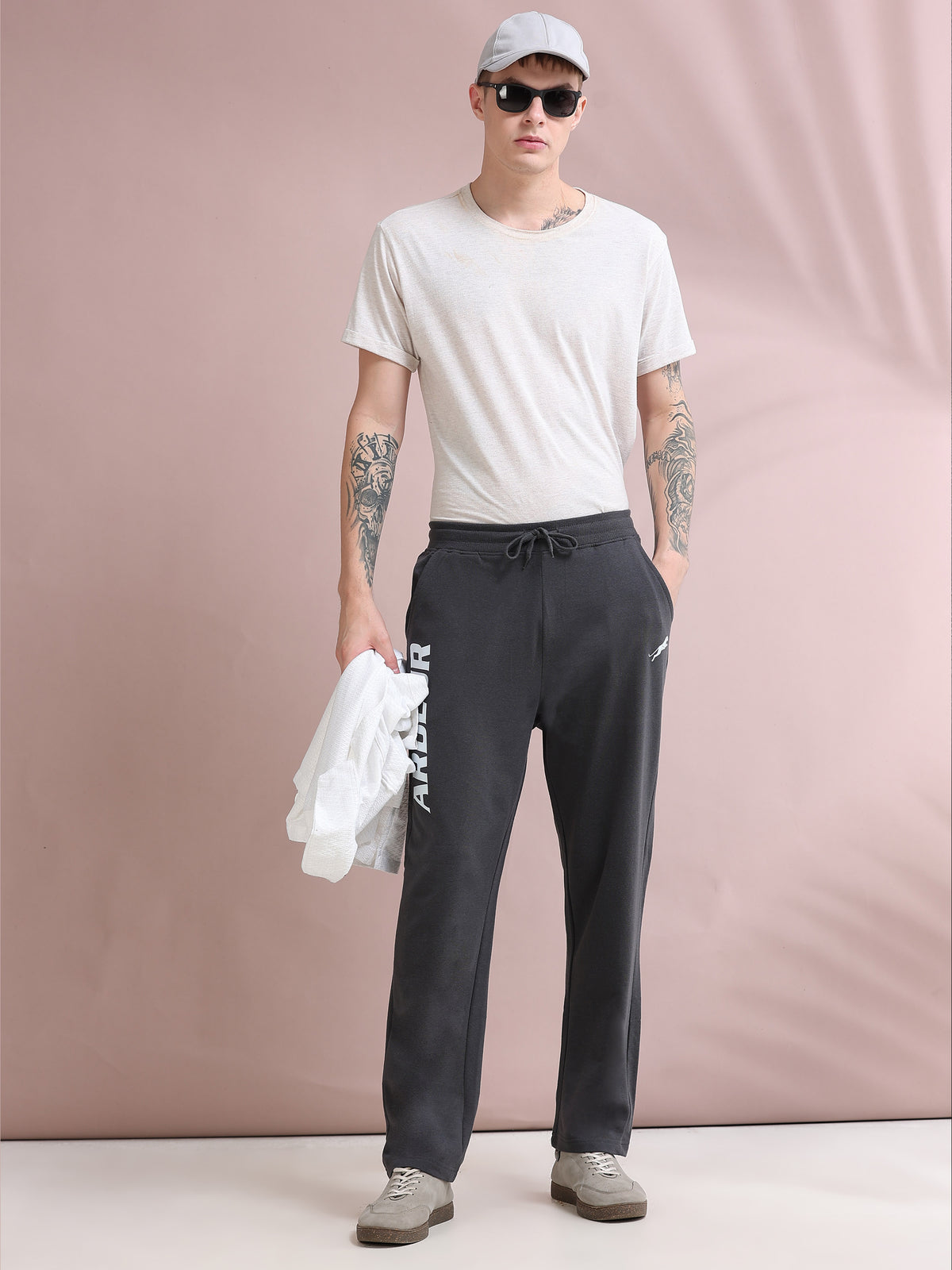 ARDEUR ZEAL IN YOU Men's Relaxed Fit Printed Cotton Blended Track Pants - Steel Grey