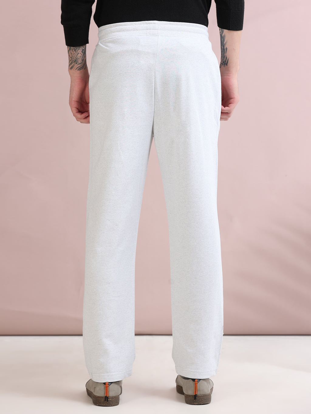 ARDEUR ZEAL IN YOU Men's Relaxed Fit Printed Cotton Blended Track Pants - White Melange