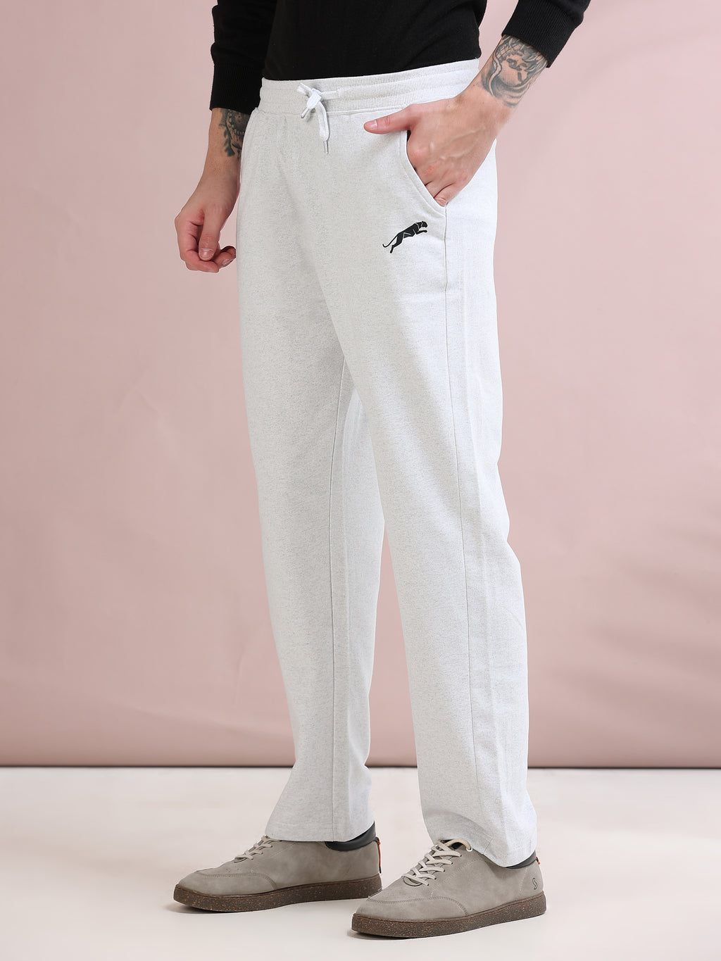 ARDEUR ZEAL IN YOU Men's Relaxed Fit Printed Cotton Blended Track Pants - White Melange