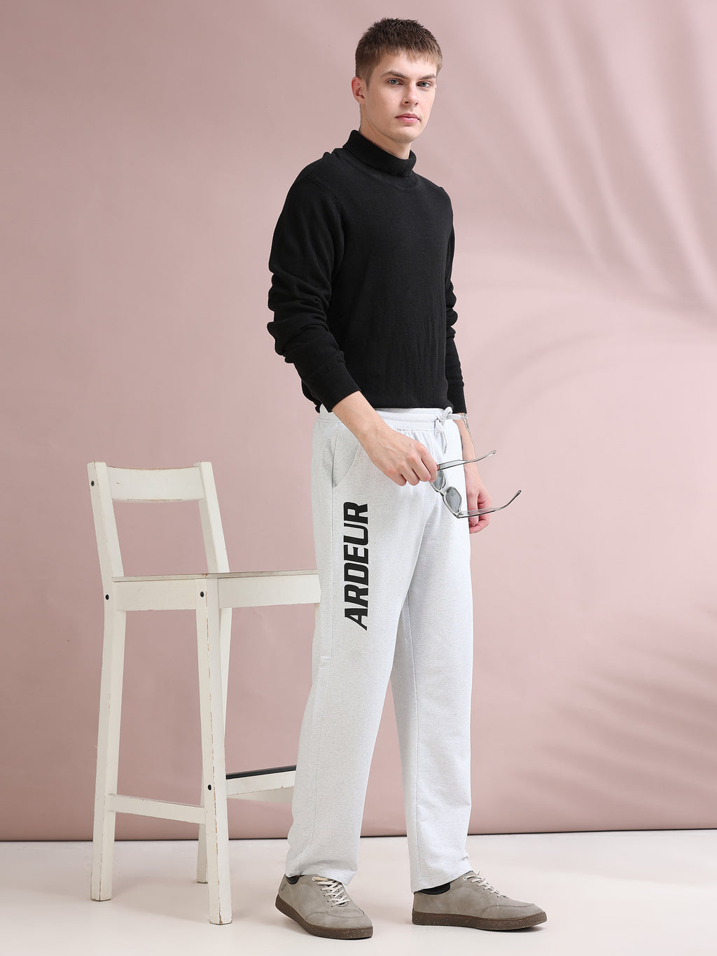 ARDEUR ZEAL IN YOU Men's Relaxed Fit Printed Cotton Blended Track Pants - White Melange