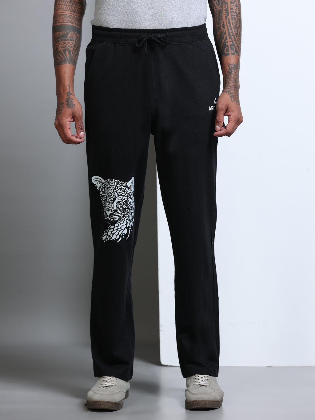 ARDEUR Men's Relaxed Fit Printed Track Pants - Black