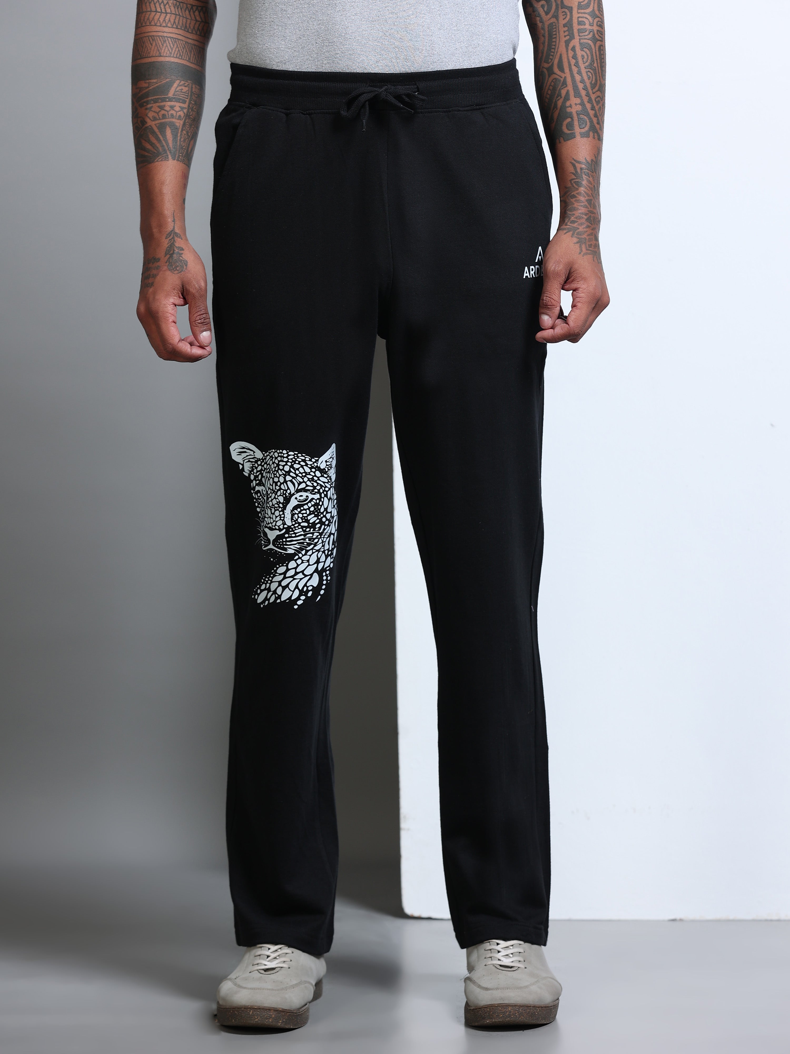 ARDEUR Men's Relaxed Fit Printed Track Pants - Black