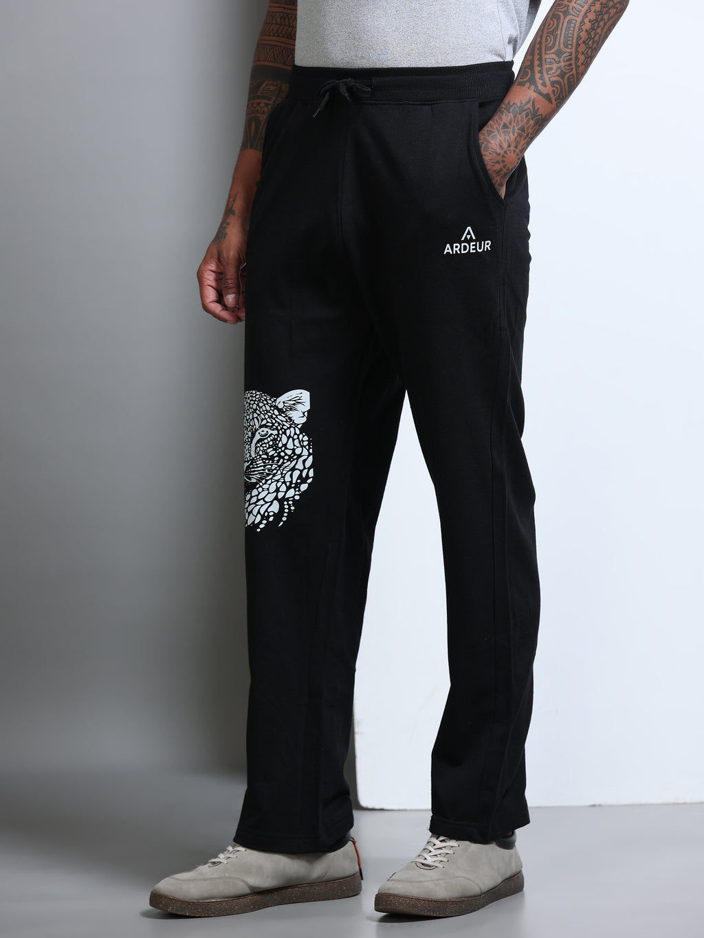 ARDEUR Men's Relaxed Fit Printed Track Pants - Black