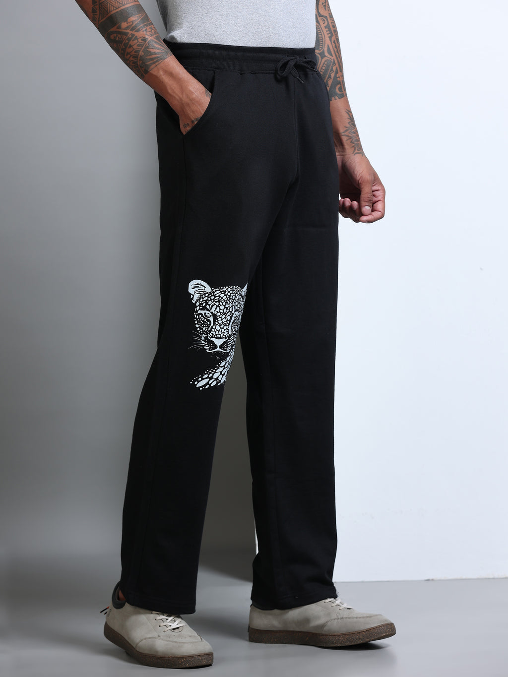 ARDEUR Men's Relaxed Fit Printed Track Pants - Black