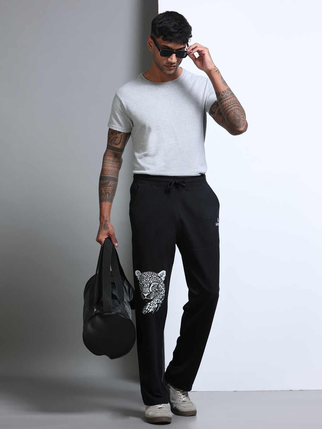 ARDEUR Men's Relaxed Fit Printed Track Pants - Black