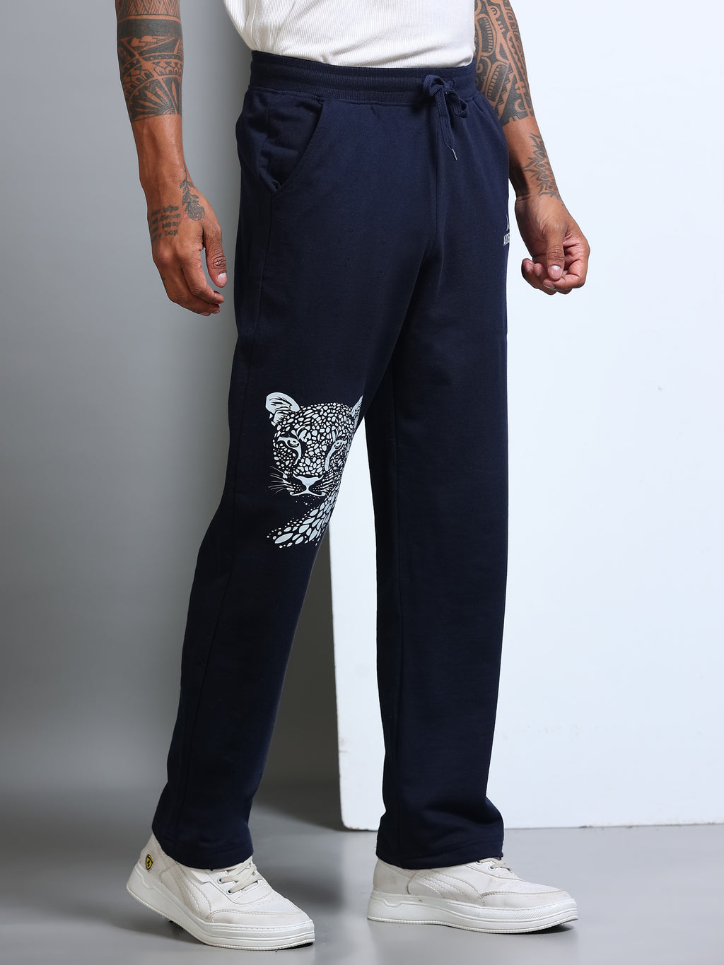 ARDEUR Men's Relaxed Fit Printed Track Pants - Navy