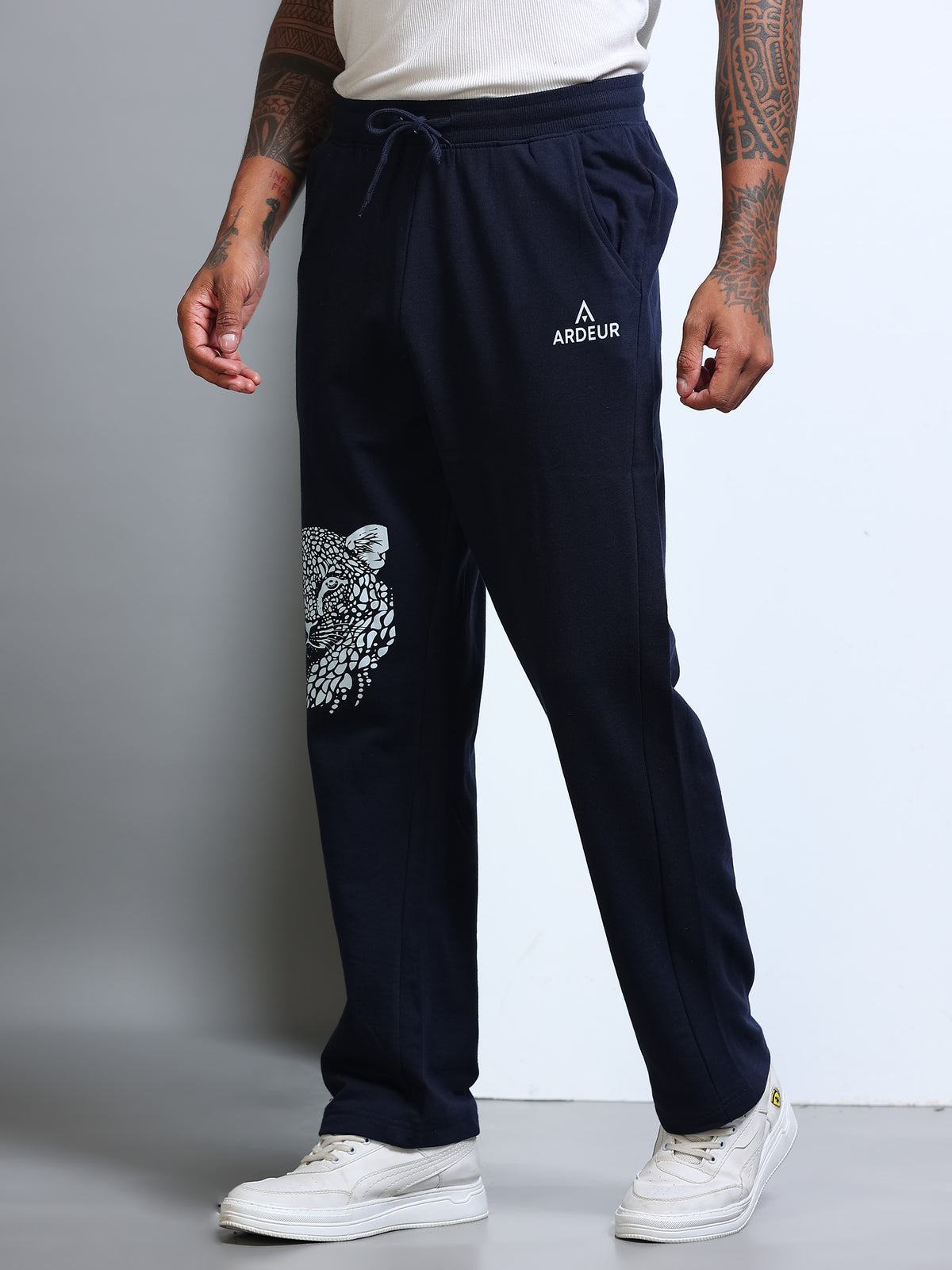 ARDEUR Men's Relaxed Fit Printed Track Pants - Navy