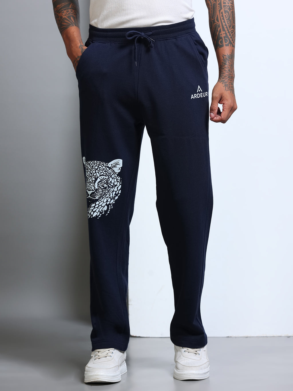 ARDEUR Men's Relaxed Fit Printed Track Pants - Navy