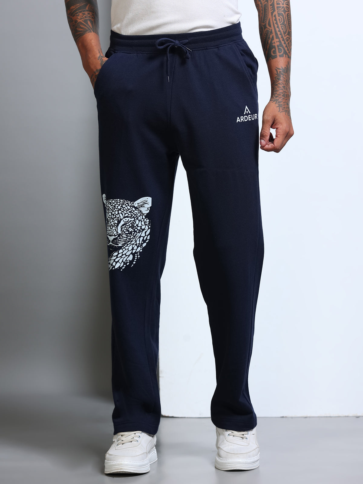 ARDEUR Men's Relaxed Fit Printed Track Pants - Navy