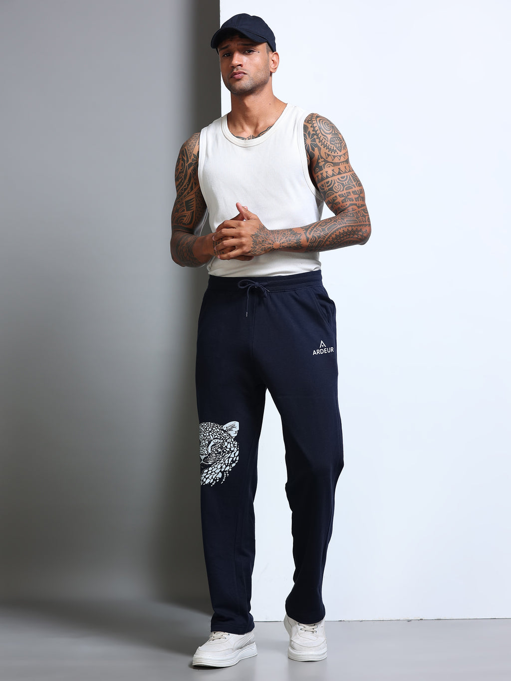 ARDEUR Men's Relaxed Fit Printed Track Pants - Navy