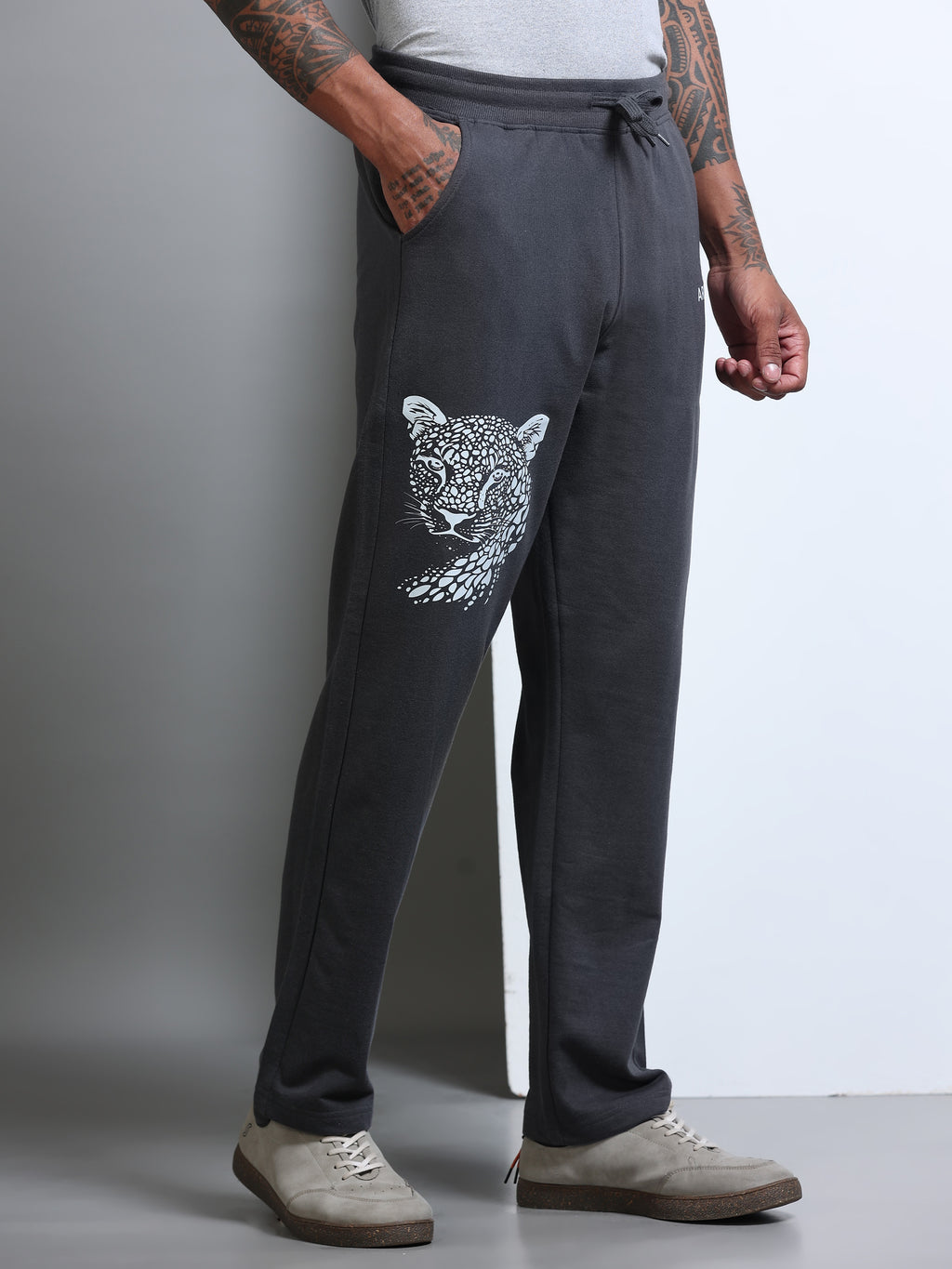 ARDEUR Men's Relaxed Fit Printed Track Pants - Steel Grey