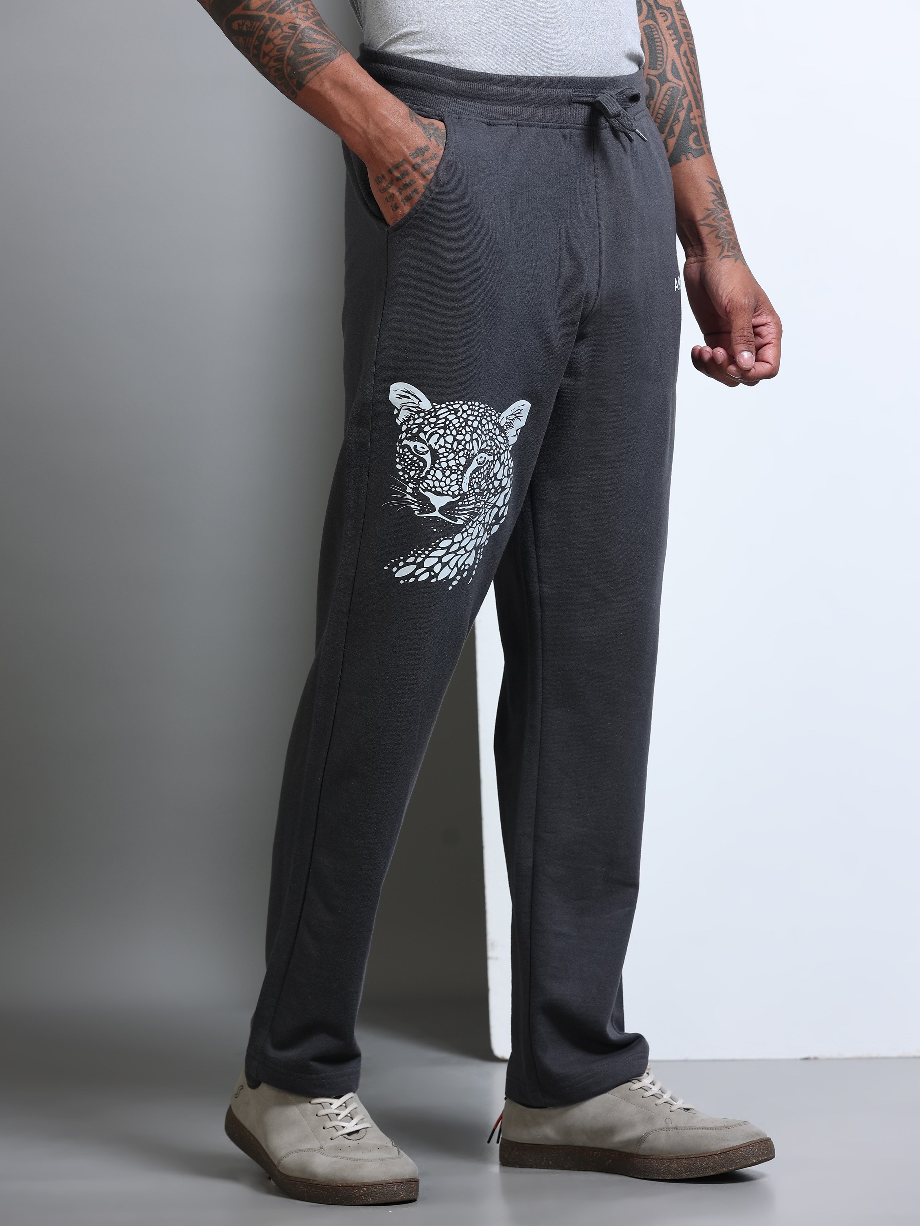 ARDEUR Men's Relaxed Fit Printed Track Pants - Steel Grey