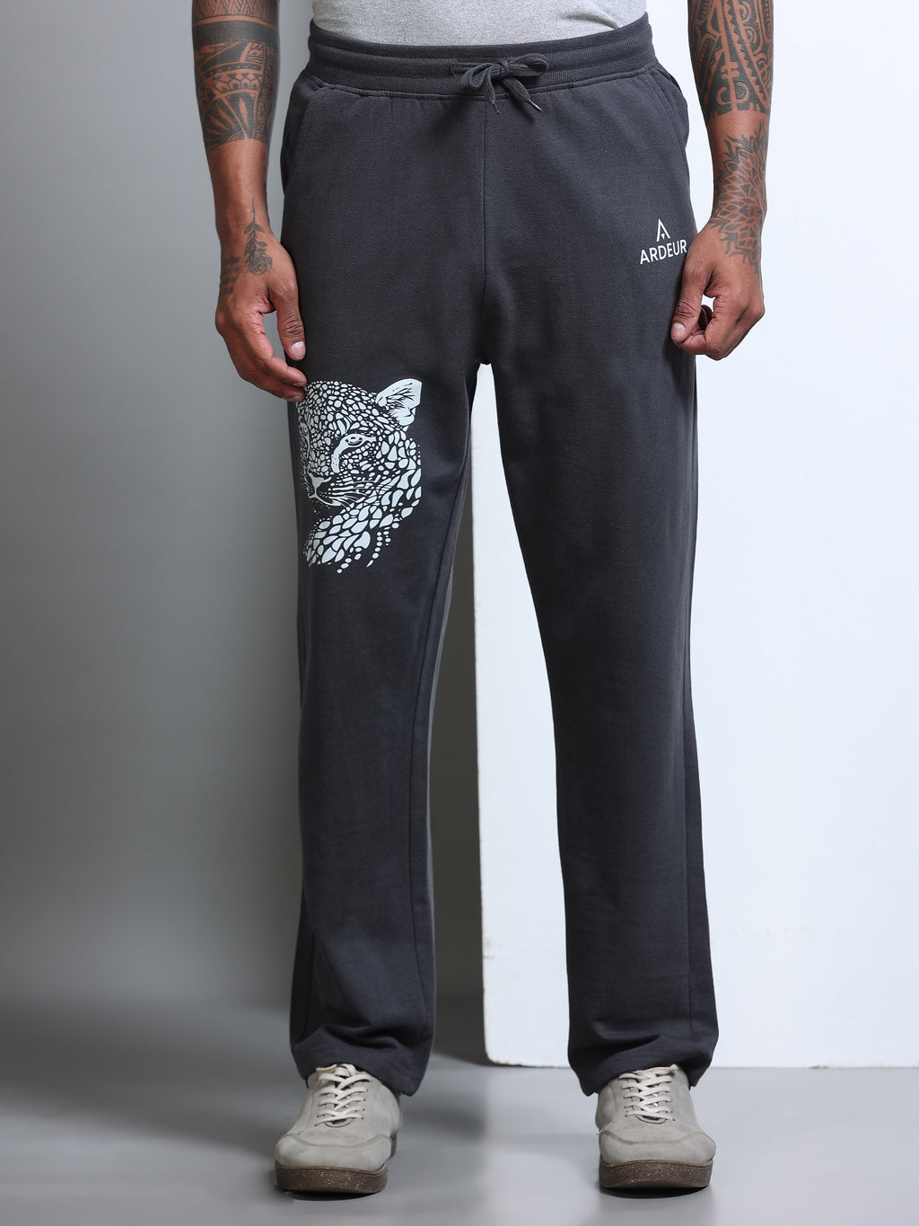 ARDEUR Men's Relaxed Fit Printed Track Pants - Steel Grey