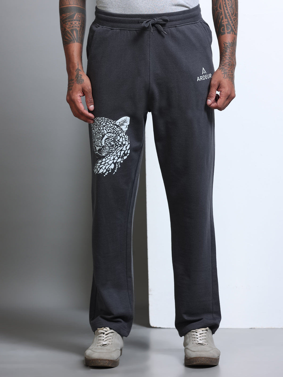 ARDEUR Men's Relaxed Fit Printed Track Pants - Steel Grey