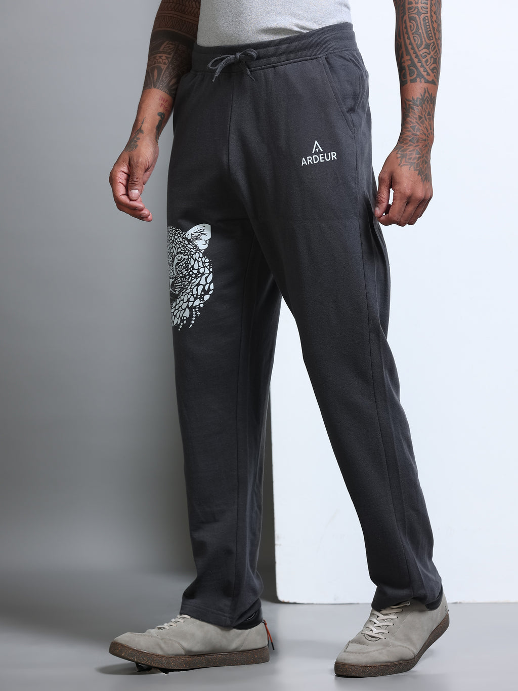 ARDEUR Men's Relaxed Fit Printed Track Pants - Steel Grey