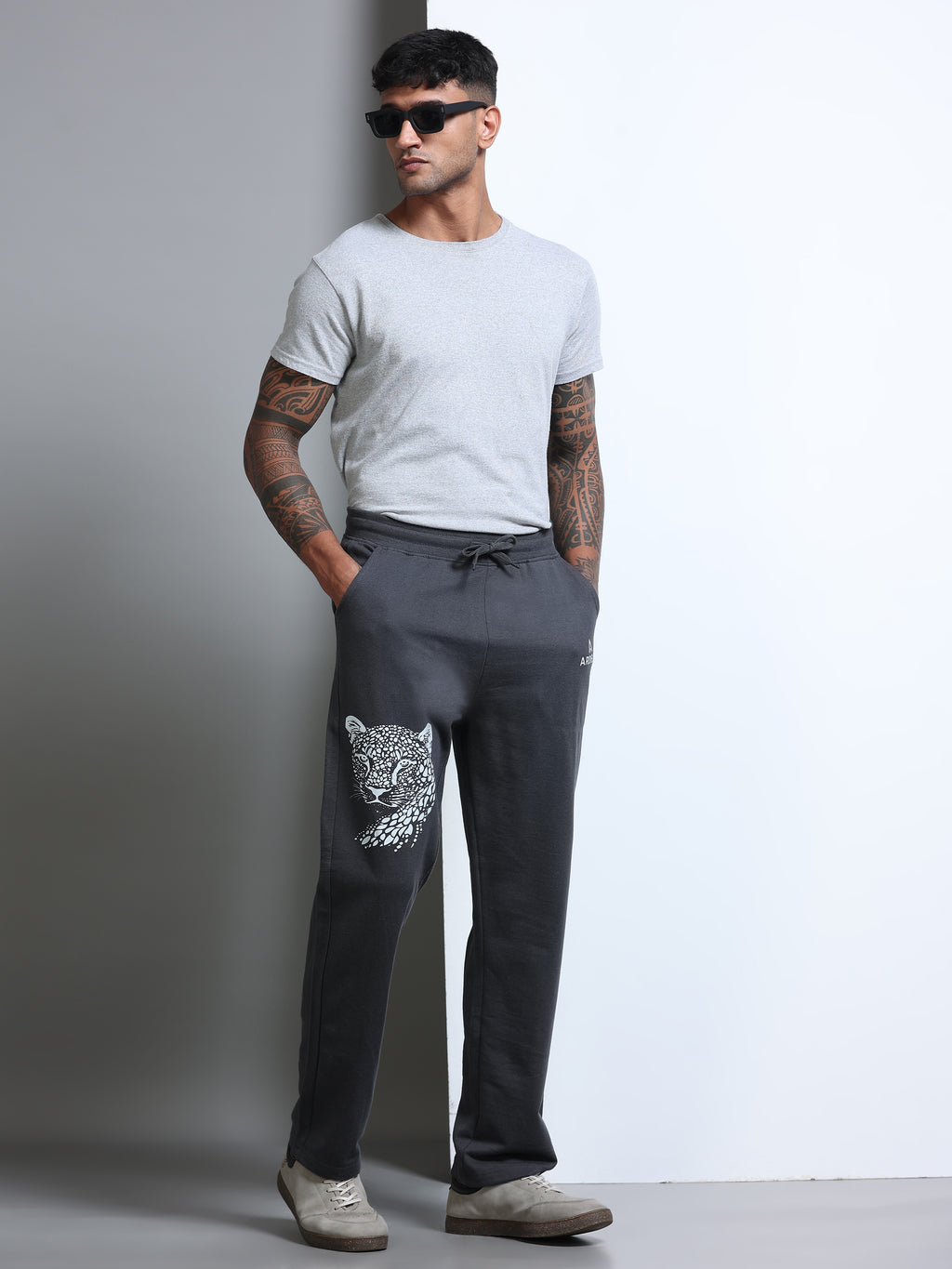 ARDEUR Men's Relaxed Fit Printed Track Pants - Steel Grey