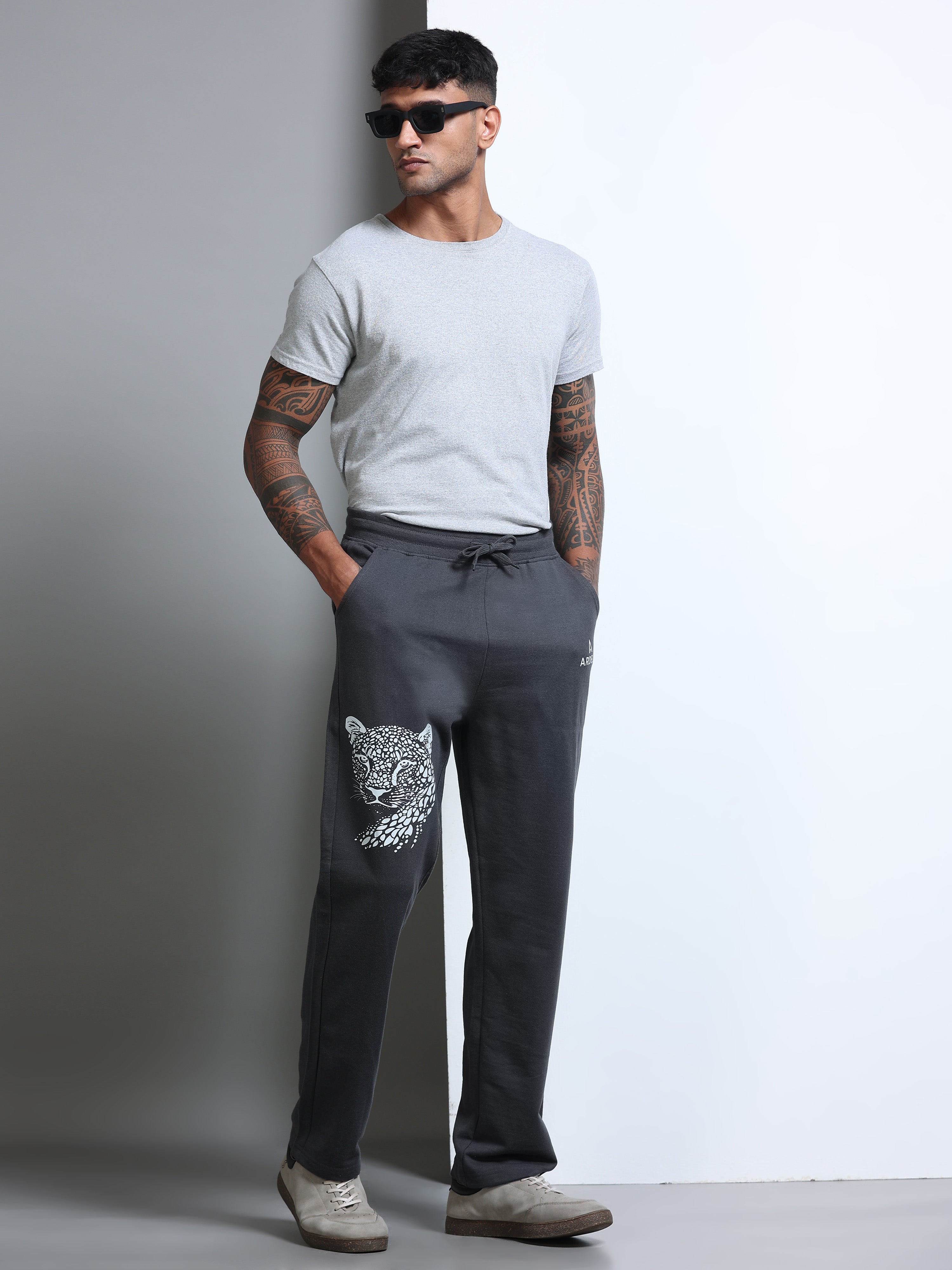 ARDEUR Men's Relaxed Fit Printed Track Pants - Steel Grey