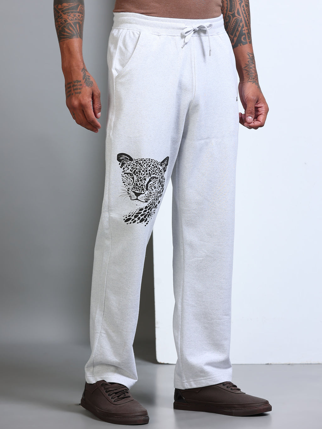 ARDEUR Men's Relaxed Fit Printed Track Pants - White Melange
