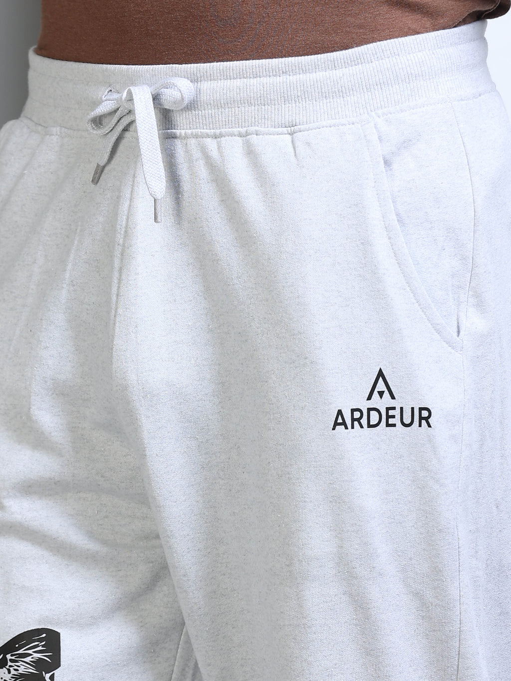 ARDEUR Men's Relaxed Fit Printed Track Pants - White Melange