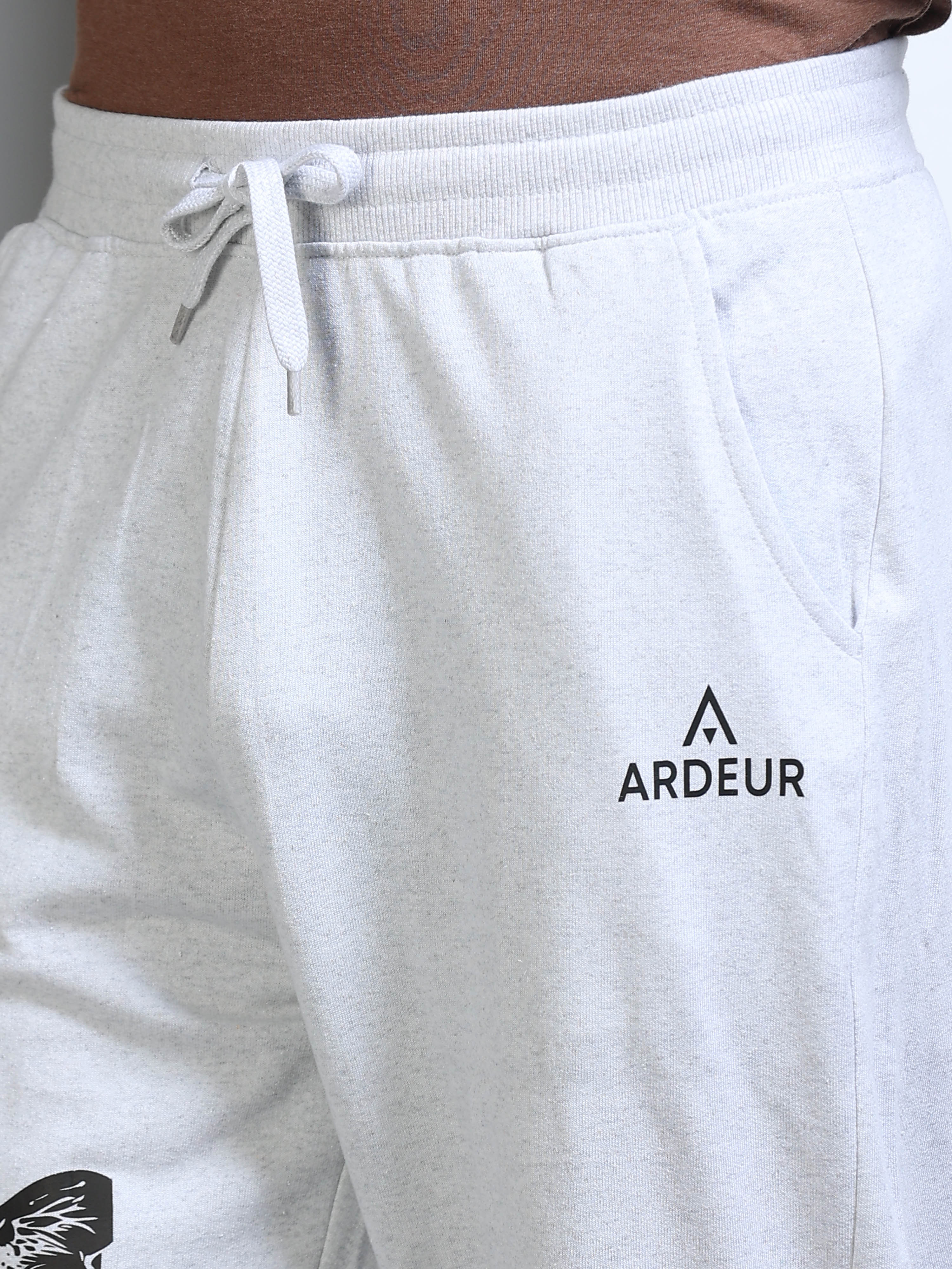 ARDEUR Men's Relaxed Fit Printed Track Pants - White Melange