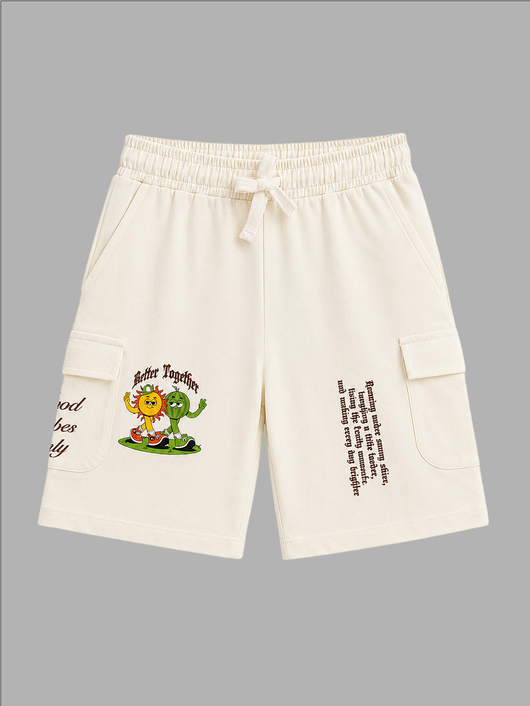 CODEZ Boys Relaxed Fit Printed T-Shirt & Cargo Shorts Set - Powder Blue & Bone White
