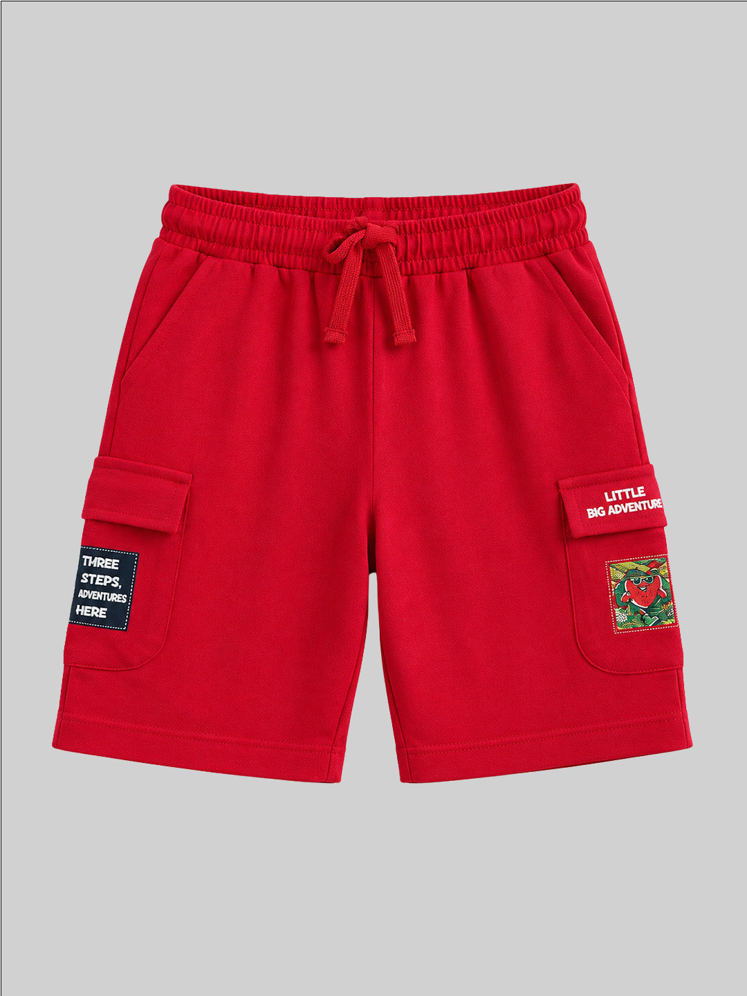 CODEZ Boys Relaxed Fit Printed T-Shirt & Cargo Shorts Set - Bone White & Crimson Red
