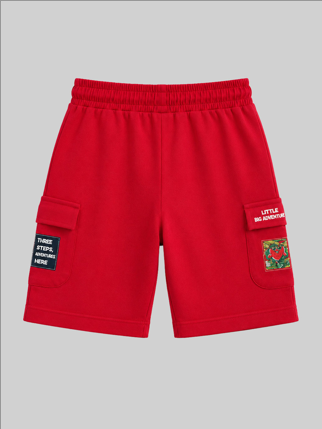 CODEZ Boys Relaxed Fit Printed T-Shirt & Cargo Shorts Set - Bone White & Crimson Red