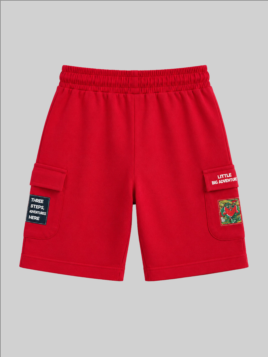 CODEZ Boys Relaxed Fit Printed T-Shirt & Cargo Shorts Set - Bone White & Crimson Red