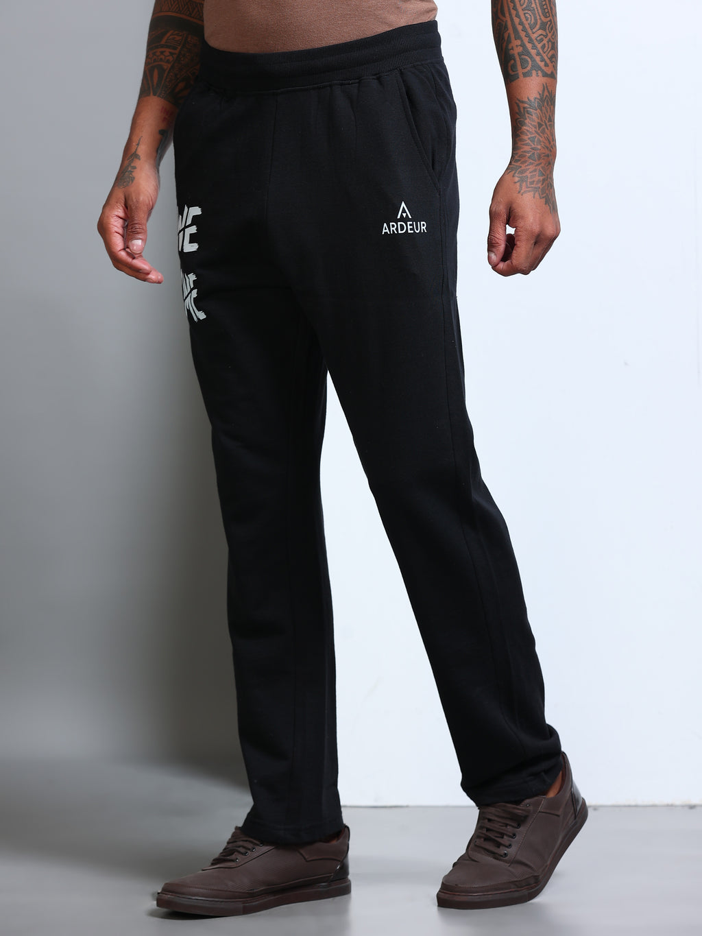 ARDEUR Men's Regular Fit Cotton Blend Track Pants - Black