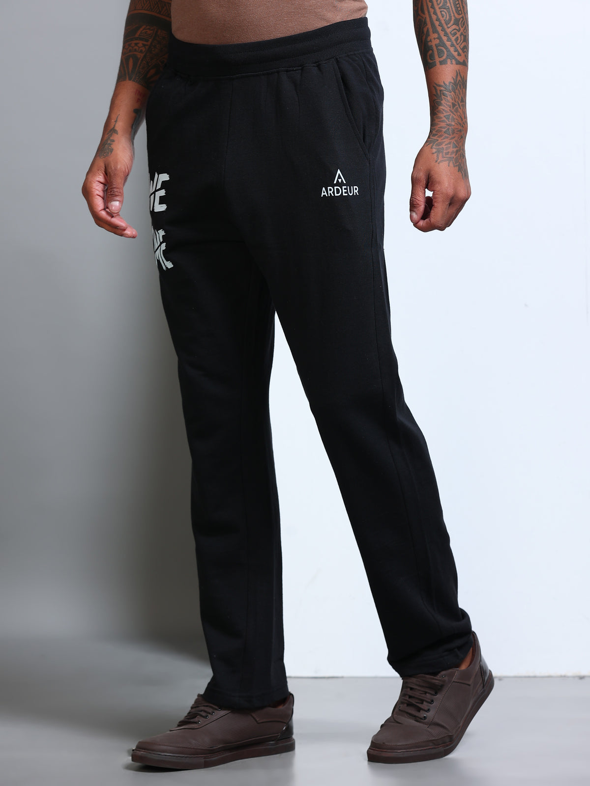 ARDEUR Men's Regular Fit Cotton Blend Track Pants - Black