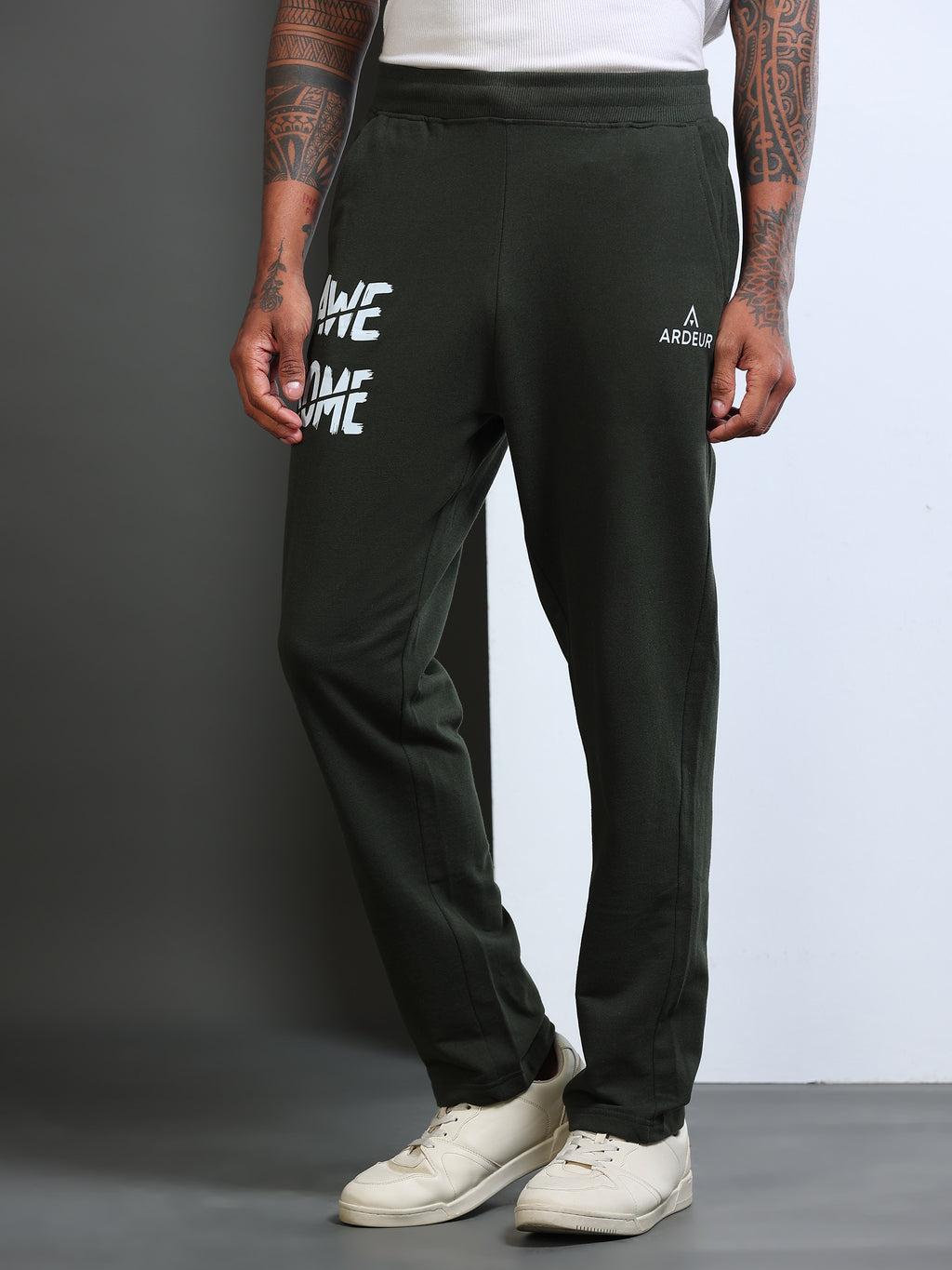 ARDEUR Men's Regular Fit Cotton Blend Track Pants - Olive