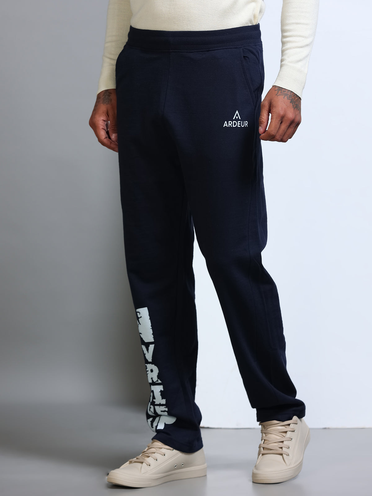 ARDEUR Men's Regular Fit Printed Track Pants - Navy