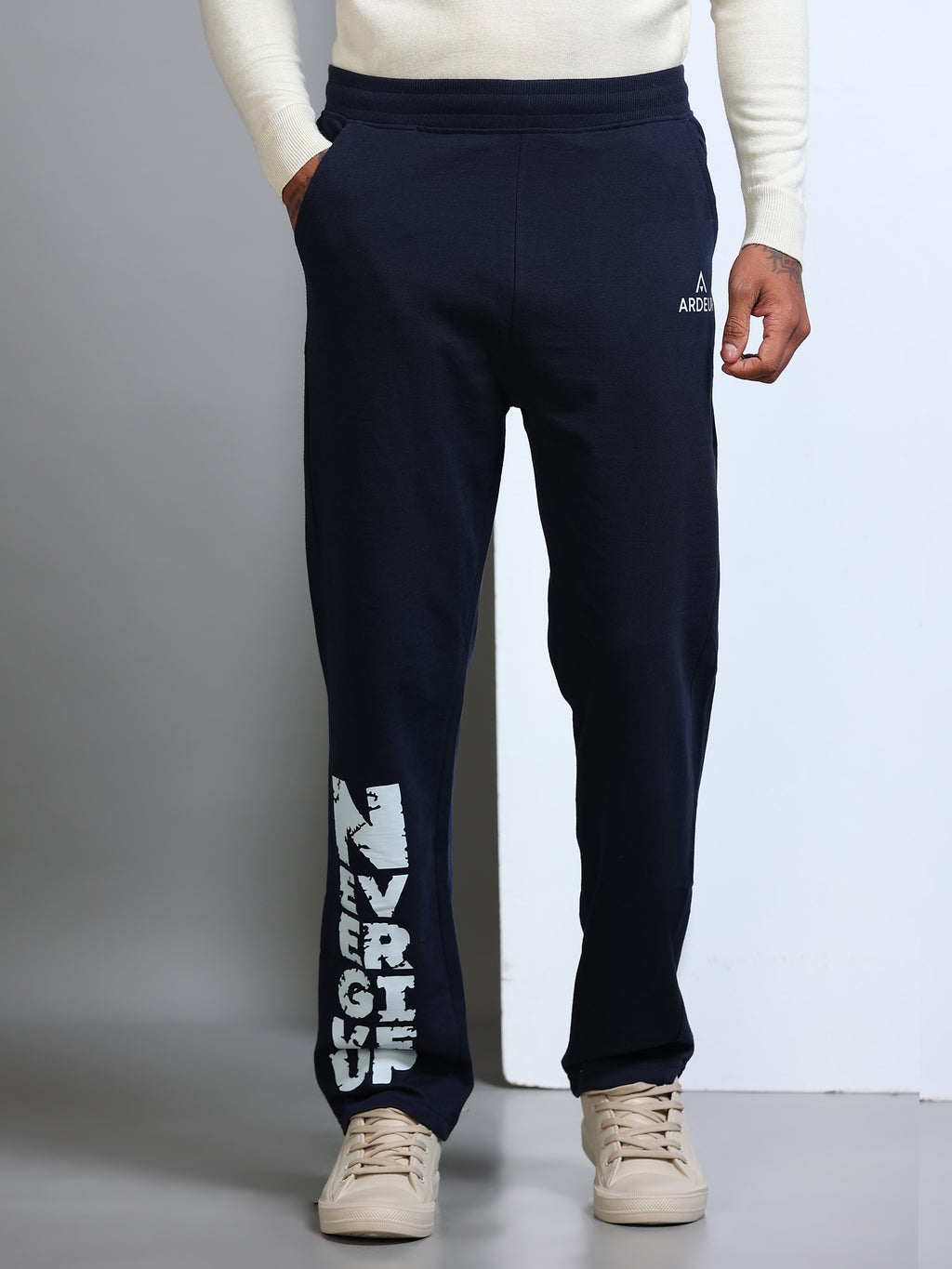 ARDEUR Men's Regular Fit Printed Track Pants - Navy