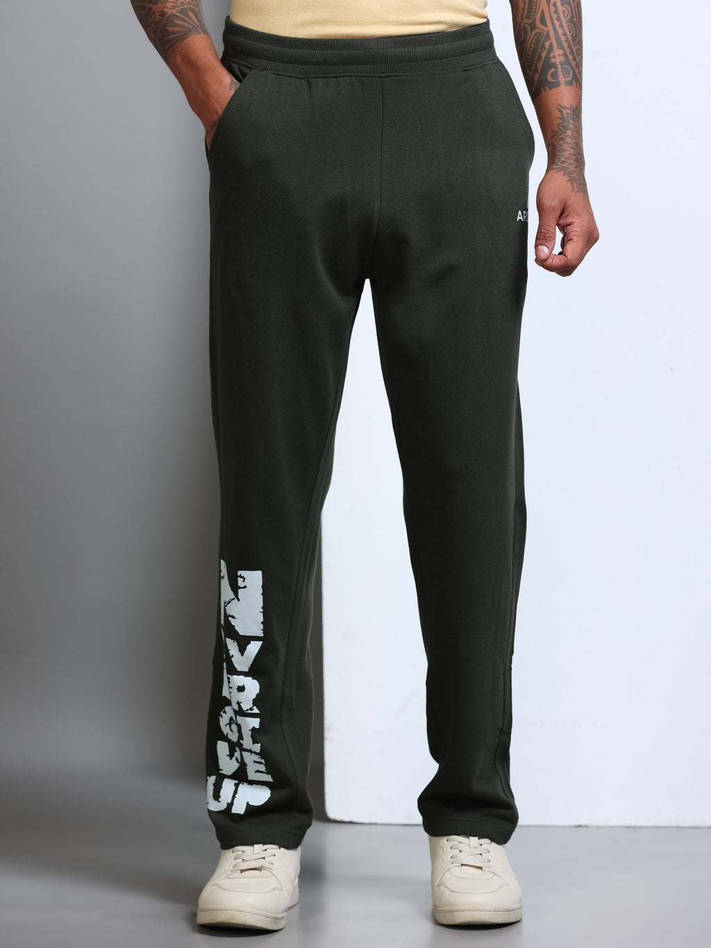 ARDEUR Men's Regular Fit Printed Track Pants - Olive