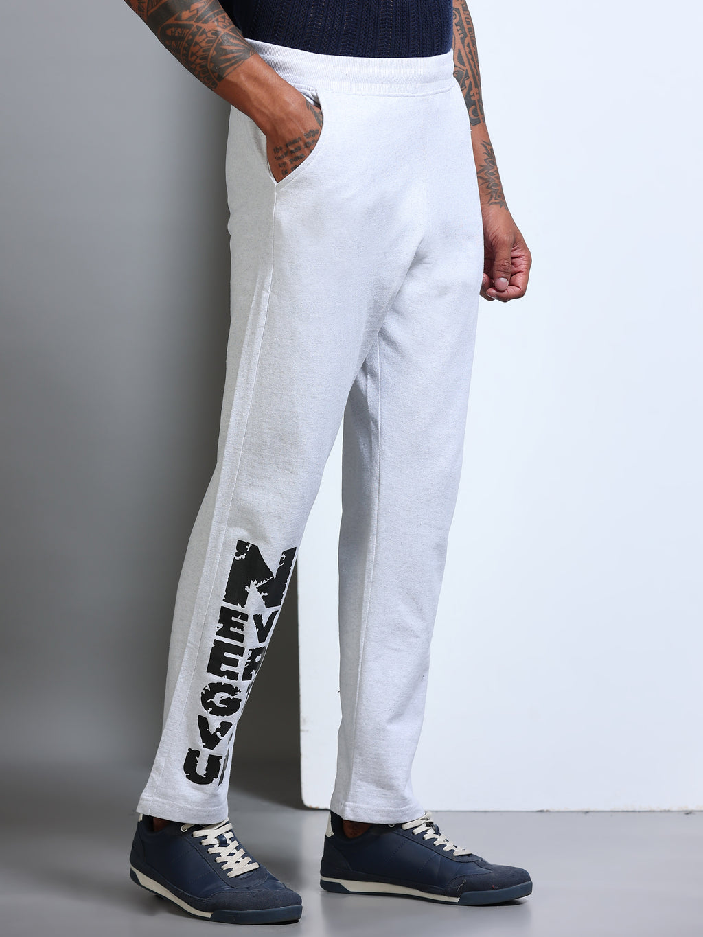 ARDEUR Men's Regular Fit Printed Track Pants - White
