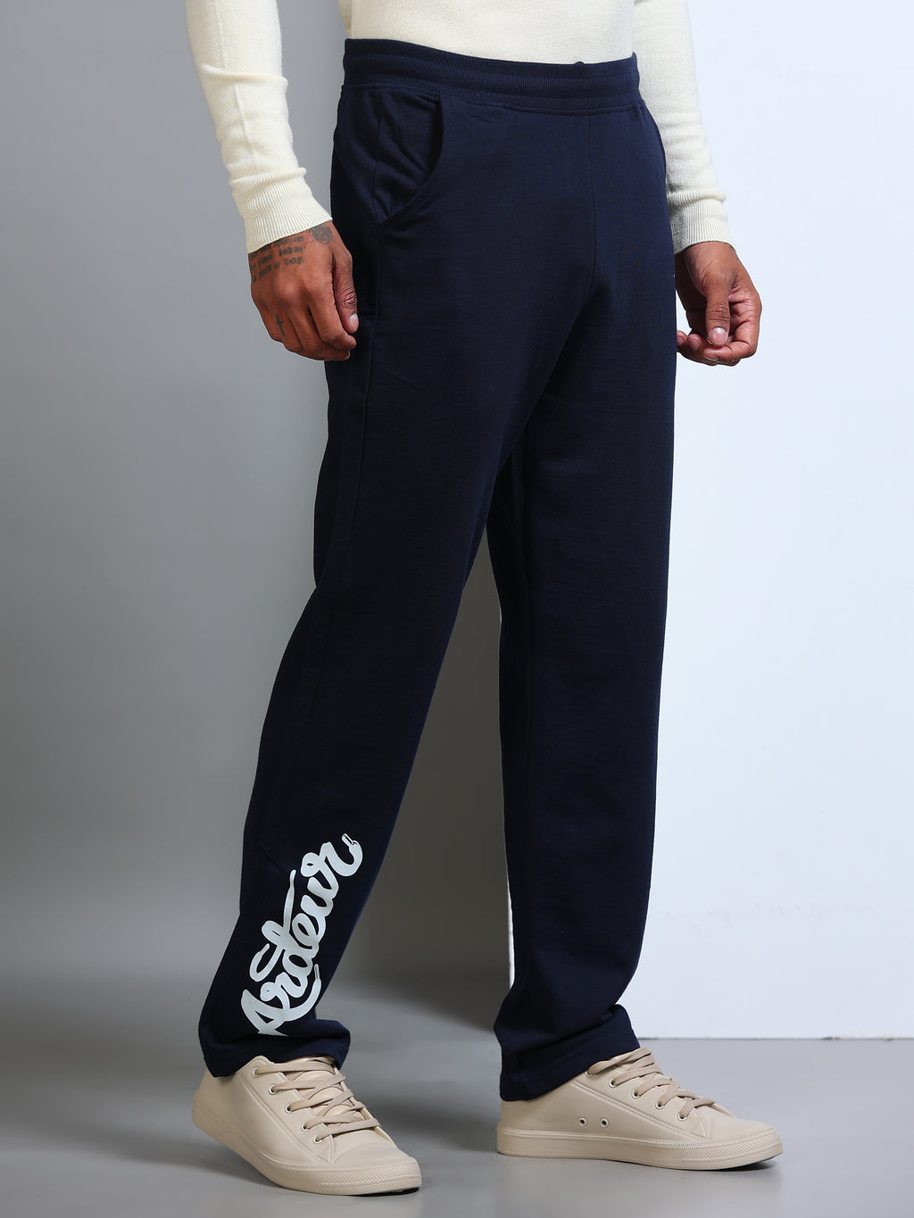 ARDEUR Men's Regular Fit Blended Blend Track Pants - Navy